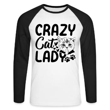 Verrückte Katzenlady Niedliche Katzenliebhaberin I - Unisex Baseballshirt langarm - Weiß/Schwarz - Vorne - Nik (191cm)