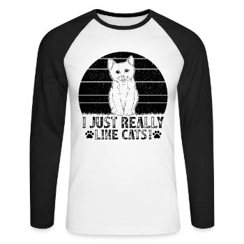 Amoureux des chats Drôles de chats que j’aime vraiment - T-shirt baseball manches longues Homme - blanc/noir - Devant - Nik (191cm)