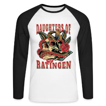 Ratingen Frau Geschenk daughters of Ratingen - Unisex Baseballshirt langarm - Weiß/Schwarz - Vorne - Nik (191cm)