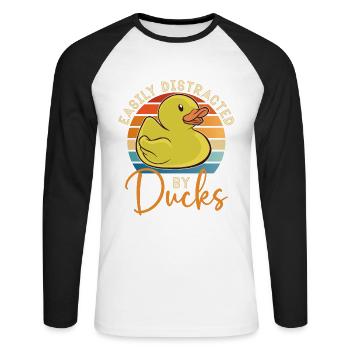 Easily Distracted By Ducks Duck Lover Ducks Farm - Unisex Long Sleeve Baseball T-Shirt - white/black - Front - Nik (191cm)