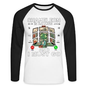 Chameleon is calling and I must go - Unisex Baseballshirt langarm - Weiß/Schwarz - Vorne - Nik (191cm)