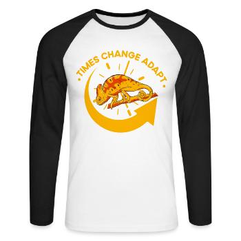 Chameleon Times Change Adapt - Unisex Long Sleeve Baseball T-Shirt - white/black - Front - Nik (191cm)