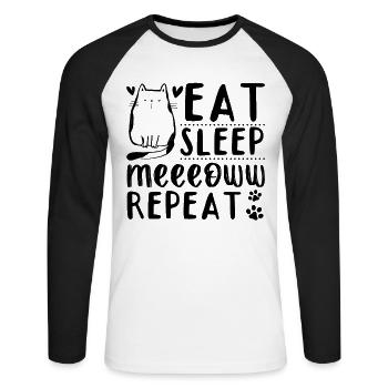 Cat Lover I Eat Sleep Meeeoww Repeat I Cute Cats - Unisex Baseballshirt langarm - Weiß/Schwarz - Vorne - Nik (191cm)