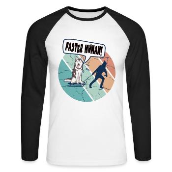 Husky Sledding Faster Human pour les fans de Mushing - T-shirt baseball manches longues Homme - blanc/noir - Devant - Nik (191cm)