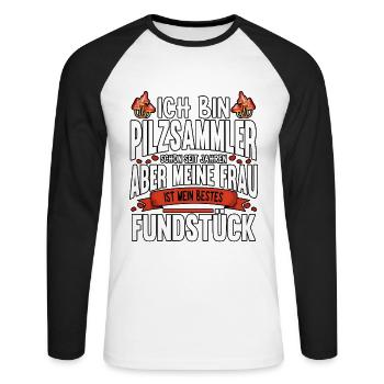 Pilzsammler Pilz Sucher - Unisex Baseballshirt langarm - Weiß/Schwarz - Vorne - Nik (191cm)