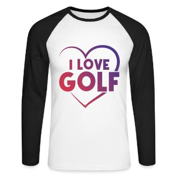 Ich liebe Golf Herz - Unisex Baseballshirt langarm - Weiß/Schwarz - Vorne - Nik (191cm)