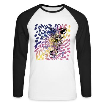 Leopard Raubkatze Animal Print - Unisex Baseballshirt langarm - Weiß/Schwarz - Vorne - Nik (191cm)