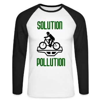 Solution Pollution Idée Cadeau Pour Les Ecolos - T-shirt baseball manches longues Homme - blanc/noir - Devant - Nik (191cm)