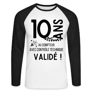 10 ans au compteur - T-shirt baseball manches longues Homme - blanc/noir - Devant - Nik (191cm)
