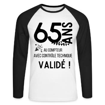 65 ans validé - T-shirt baseball manches longues Homme - blanc/noir - Devant - Nik (191cm)