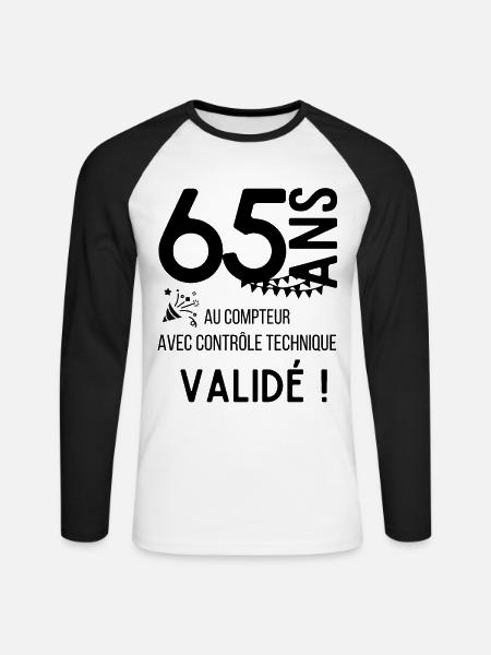 65 ans validé - T-shirt baseball manches longues Homme - blanc/noir