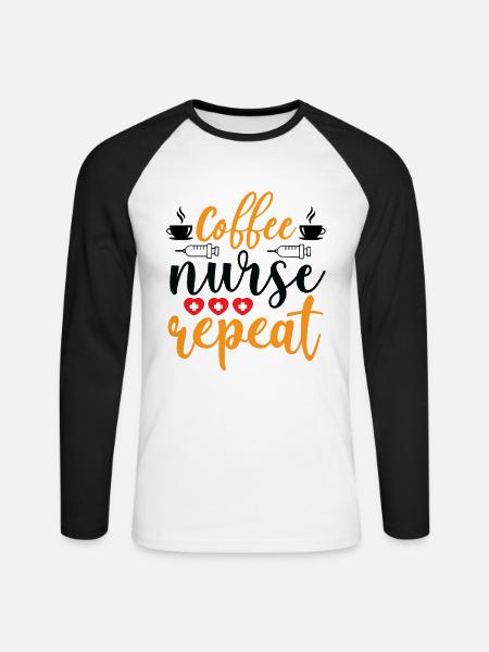 Kaffee Krankenschwester Repeat - Unisex Baseballshirt langarm - Weiß/Schwarz