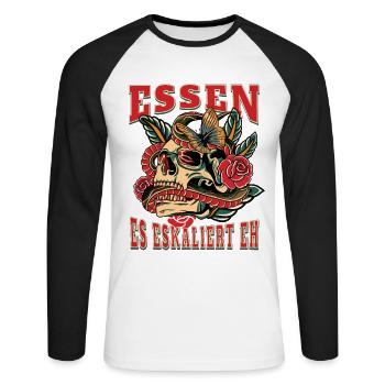 Essen Frau Geschenk es eskaliert eh Essen Frauen - Unisex Baseballshirt langarm - Weiß/Schwarz - Vorne - Nik (191cm)