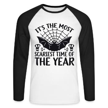 Heure d’Halloween - T-shirt baseball manches longues Homme - blanc/noir - Devant - Nik (191cm)