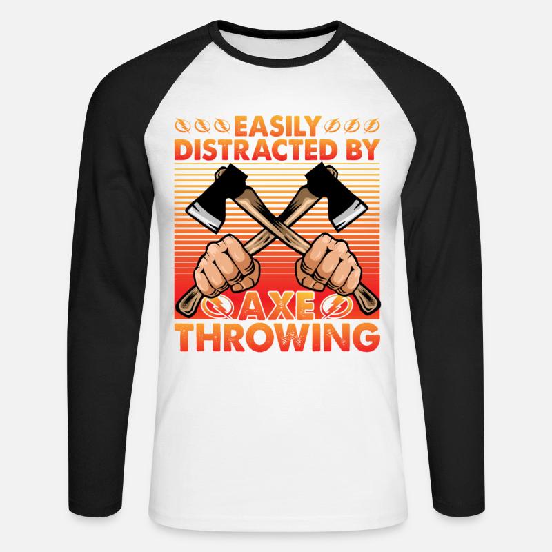 Easily Distracted by Axe Throwing - Unisex Baseballshirt langarm - Weiß/Schwarz