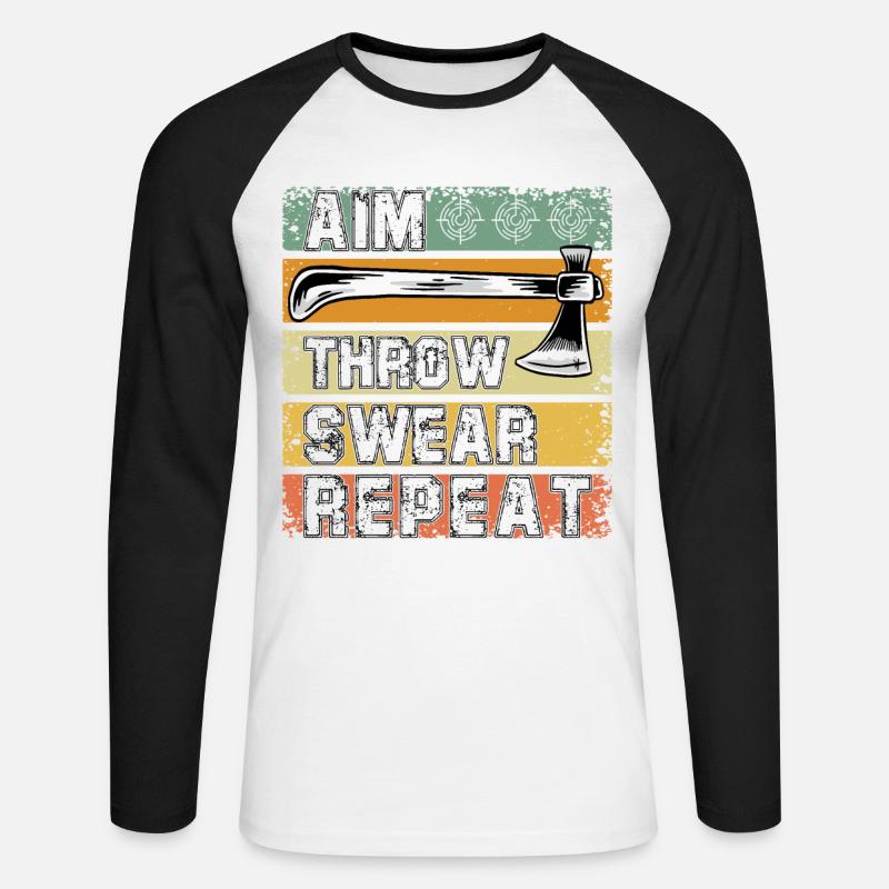 Aim throw swear Repeat - Unisex Baseballshirt langarm - Weiß/Schwarz