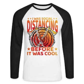 J’étais en distanciation sociale avant qu’il ne fasse frais - T-shirt baseball manches longues Homme - blanc/noir - Devant - Nik (191cm)