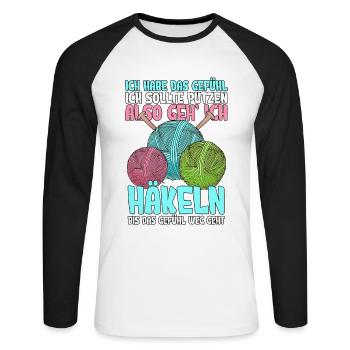 Häkeln - Unisex Baseballshirt langarm - Weiß/Schwarz - Vorne - Nik (191cm)