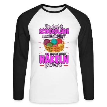 Häkeln - Unisex Baseballshirt langarm - Weiß/Schwarz - Vorne - Nik (191cm)