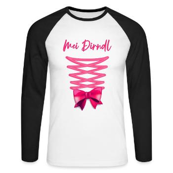 Mei Dirndl Hob I Ned Gfundn - Unisex Long Sleeve Baseball T-Shirt - white/black - Front - Nik (191cm)