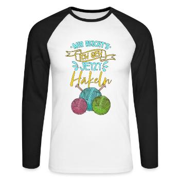 Häkeln - Unisex Baseballshirt langarm - Weiß/Schwarz - Vorne - Nik (191cm)