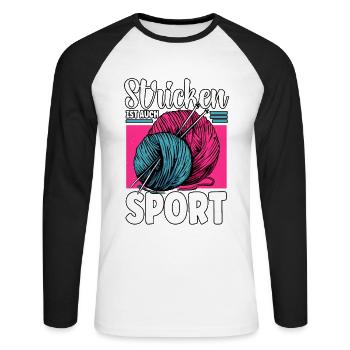 Häkeln - Unisex Baseballshirt langarm - Weiß/Schwarz - Vorne - Nik (191cm)