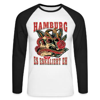 Hamburg Frau Geschenk es eskaliert eh Hamburg Fan - Unisex Baseballshirt langarm - Weiß/Schwarz - Vorne - Nik (191cm)
