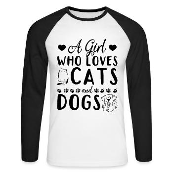Amoureux des chats Amoureux des chiens Je suis une fille - T-shirt baseball manches longues Homme - blanc/noir - Devant - Nik (191cm)