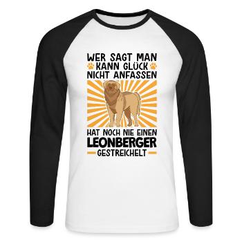 Leonberger streicheln deutscher Wachhund - Unisex Baseballshirt langarm - Weiß/Schwarz - Vorne - Nik (191cm)