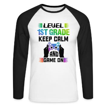 Niveau 1ST GRADE restez calme et jouez - T-shirt baseball manches longues Homme - blanc/noir - Devant - Nik (191cm)