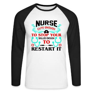 Krankenschwester - Unisex Baseballshirt langarm - Weiß/Schwarz - Vorne - Nik (191cm)