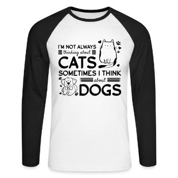 Amoureux des chats - Propriétaires de chiens Propriétaires de chats - Hun - T-shirt baseball manches longues Homme - blanc/noir - Devant - Nik (191cm)