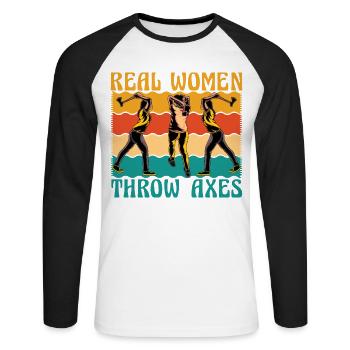 Real Women throws Axes - Unisex Baseballshirt langarm - Weiß/Schwarz - Vorne - Nik (191cm)