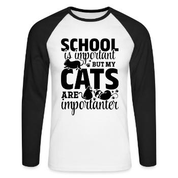 School is important, but my cats are important - Unisex Long Sleeve Baseball T-Shirt - white/black - Front - Nik (191cm)