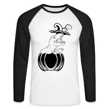 Kürbis mit Dinosaurier Kürbis lustig Halloween Kür - Unisex Baseballshirt langarm - Weiß/Schwarz - Vorne - Nik (191cm)