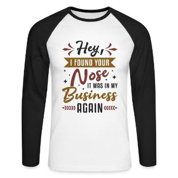 J’ai trouvé ton nez c’était dans mon entreprise sarkastic - T-shirt baseball manches longues Homme - blanc/noir - Devant - Nik (191cm)