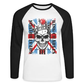 Crâne Roi Charles König Angleterre Monarque - T-shirt baseball manches longues Homme - blanc/noir - Devant - Nik (191cm)