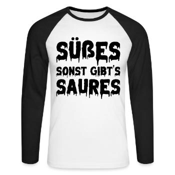 Halloween Süßes Sonst Gibt's Saures - Unisex Baseballshirt langarm - Weiß/Schwarz - Vorne - Nik (191cm)