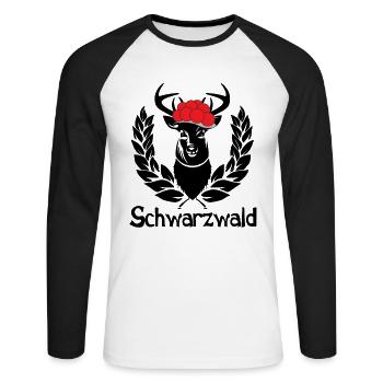 Schwarzwald Wappen Hirsch - Unisex Baseballshirt langarm - Weiß/Schwarz - Vorne - Nik (191cm)