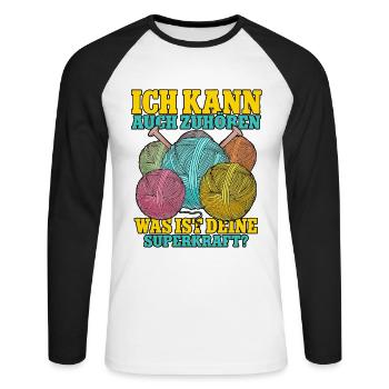 Häkeln - Unisex Baseballshirt langarm - Weiß/Schwarz - Vorne - Nik (191cm)