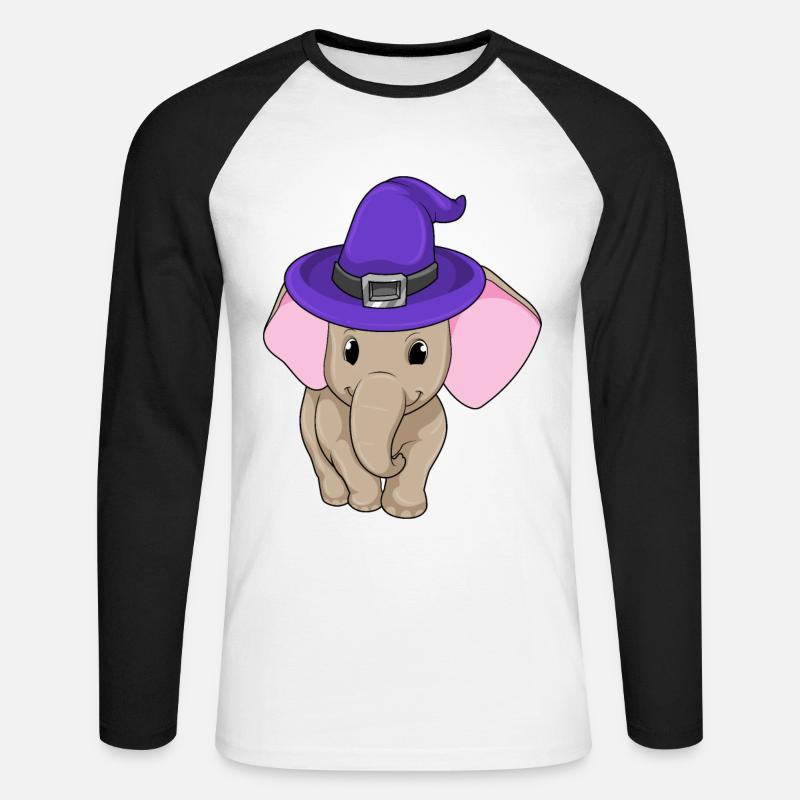 Elefant als Zauberer - Unisex Baseballshirt langarm - Weiß/Schwarz