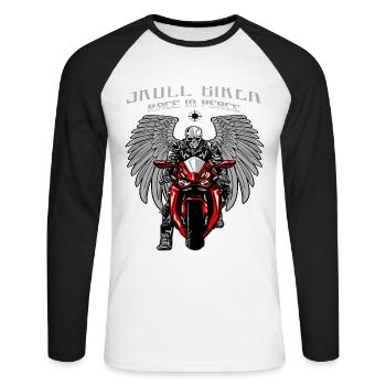Skelett Totenkopf Motorrad Motorradfahrer - Unisex Baseballshirt langarm - Weiß/Schwarz - Vorne - Nik (191cm)
