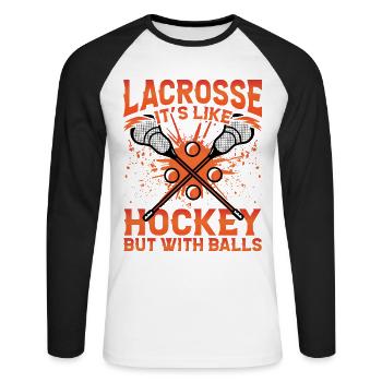 La crosse, c’est comme le hockey, mais avec des balles - T-shirt baseball manches longues Homme - blanc/noir - Devant - Nik (191cm)