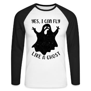 Halloween Ghost Funny Ghost I Yes I Can Fly Like A - Unisex Long Sleeve Baseball T-Shirt - white/black - Front - Nik (191cm)
