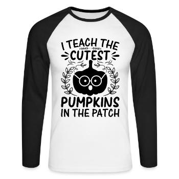 J’enseigne les citrouilles les plus mignonnes du patch - T-shirt baseball manches longues Homme - blanc/noir - Devant - Nik (191cm)
