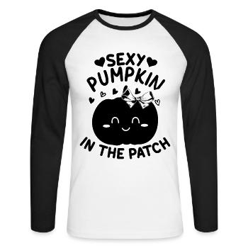 Sexy Pumpkin in Patch I Halloween Party Sexy Pumpkin - Unisex Long Sleeve Baseball T-Shirt - white/black - Front - Nik (191cm)