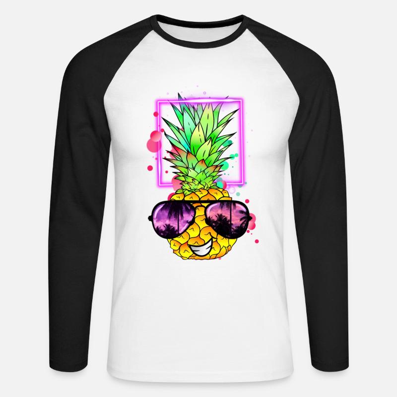 coole Ananas Retro Neon - Unisex Baseballshirt langarm - Weiß/Schwarz