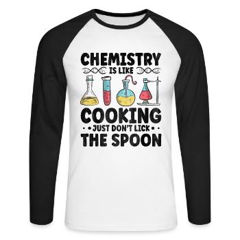 Chemistry is like cooking Funny chemist gift - Unisex Long Sleeve Baseball T-Shirt - white/black - Front - Nik (191cm)