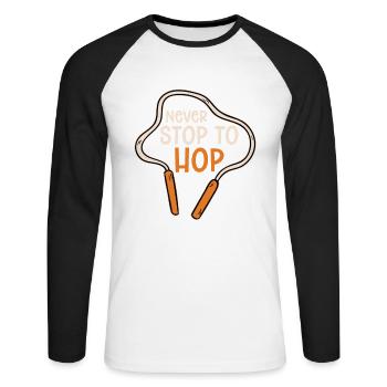 Never Stop To Hop Skipping Rope Skipping Rope - Unisex Long Sleeve Baseball T-Shirt - white/black - Front - Nik (191cm)