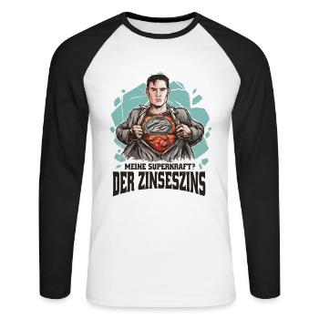 Super-héros - Superpouvoir Intérêt composé - Mindset - Argent - T-shirt baseball manches longues Homme - blanc/noir - Devant - Nik (191cm)